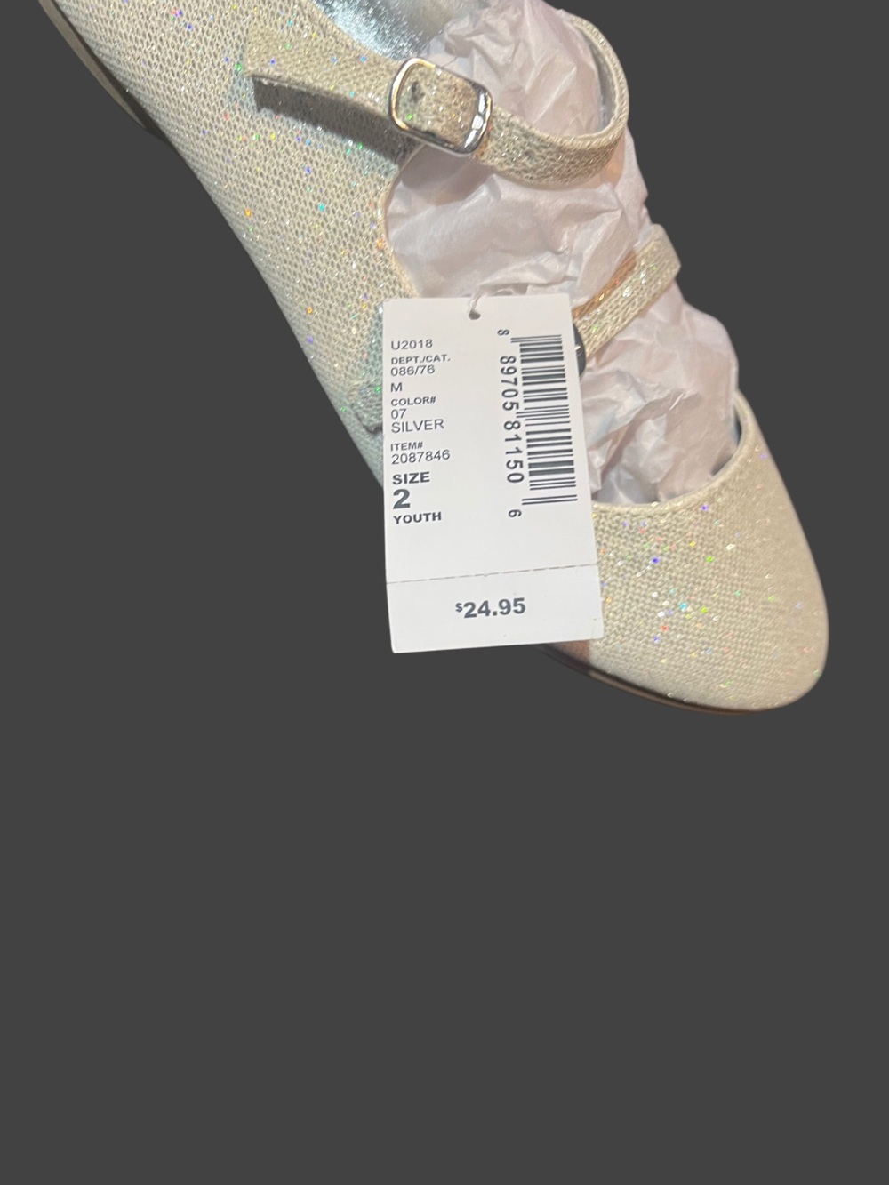 Place Girls Sparkle Silver Mary Jane Flats Sz 2 - Picture 4 of 6